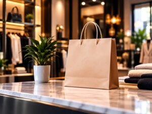 Retail boutique project: shopping bags on display