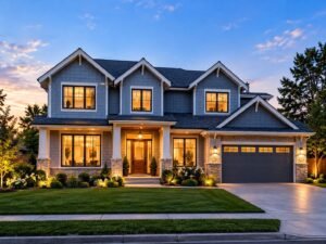 Real estate project: modern home at twilight
